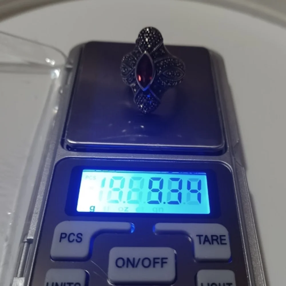 Vintage Sterling Judith Jack Red Garnet Marcasite Deco Statement Ring